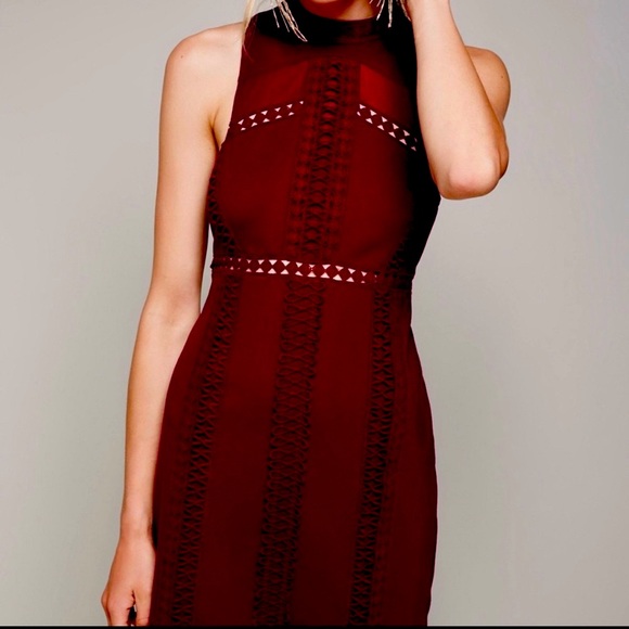 Free People Sky Scraper Mini Dress in Burgundy - Picture 1 of 7